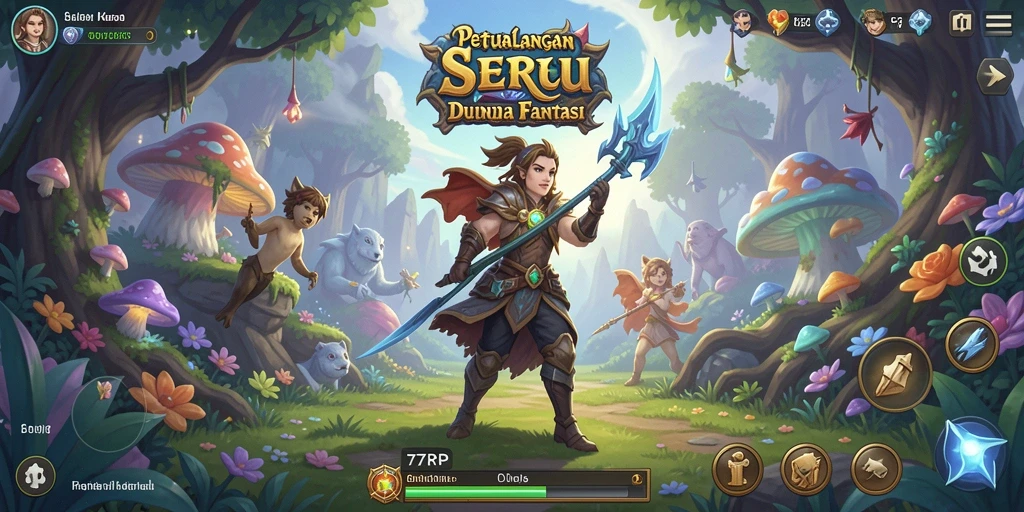 Tangkapan layar gameplay 77RP yang menampilkan petualangan seru di dunia fantasi.