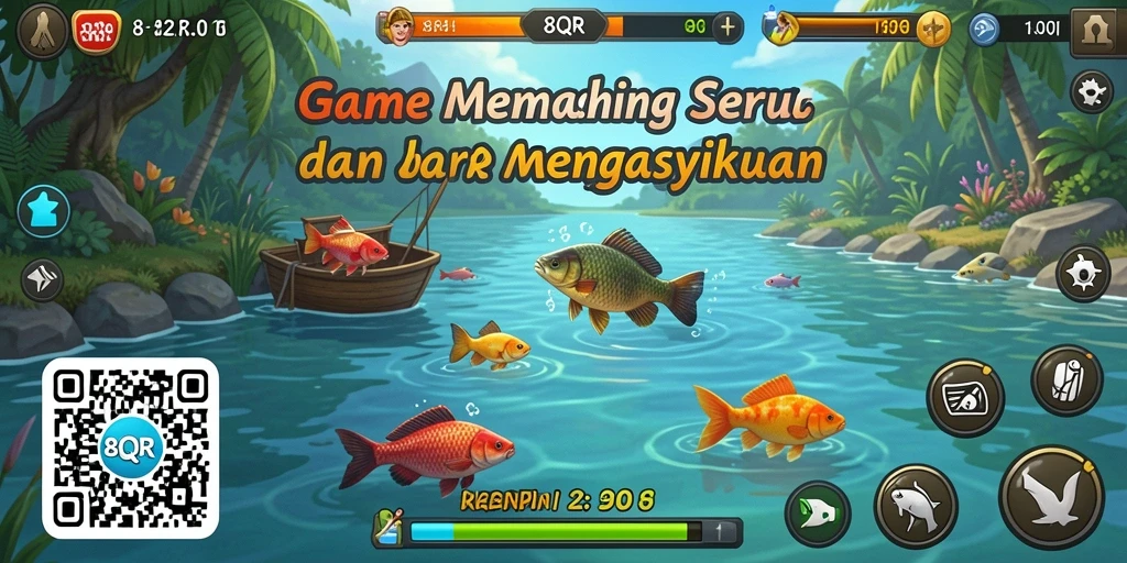 Tampilan gameplay 8QR yang seru dan realistis saat memancing.