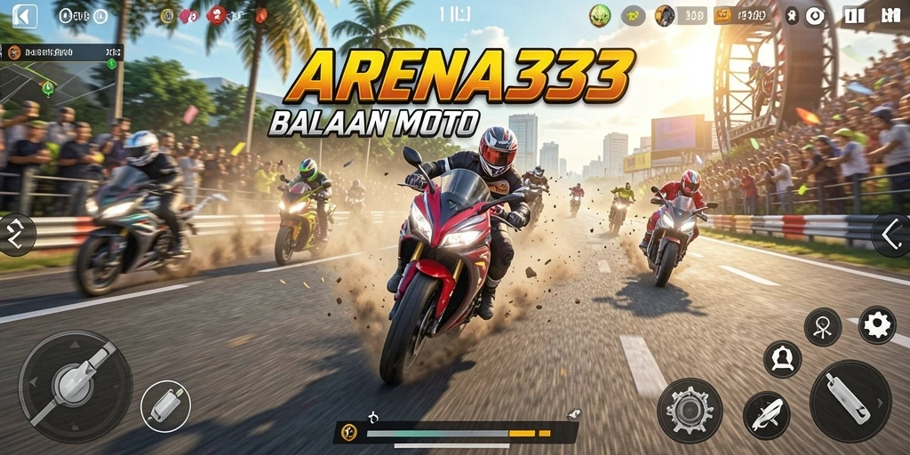 Tampilan gameplay balapan motor yang mendebarkan di ARENA333.