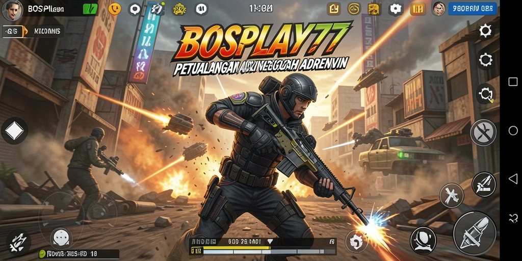 Tampilan game BOSPLAY77 menampilkan aksi pertempuran yang mendebarkan.