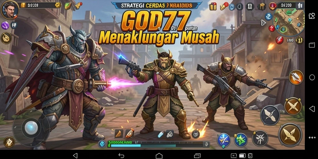 Screenshot utama GOD77 menampilkan aksi pertempuran strategis yang intens.