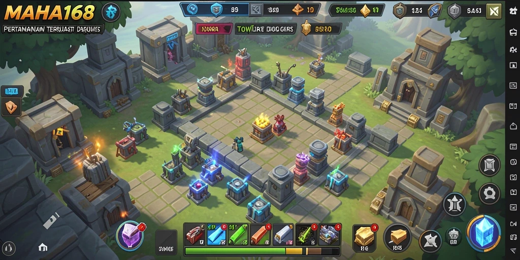 Tampilan gameplay <strong>MAHA168</strong> memperlihatkan serunya mempertahankan markas dari serangan musuh.