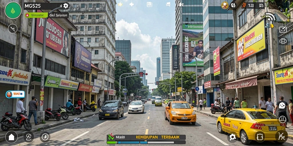 Screenshot MG525 menunjukkan gameplay simulasi kehidupan yang realistis.