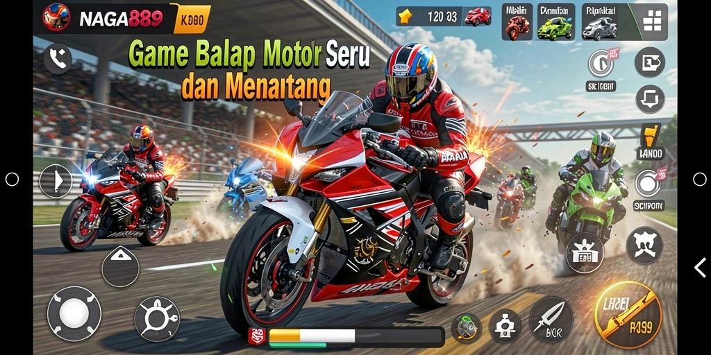 Gameplay seru dalam NAGA889 dengan adrenalin balap motor.