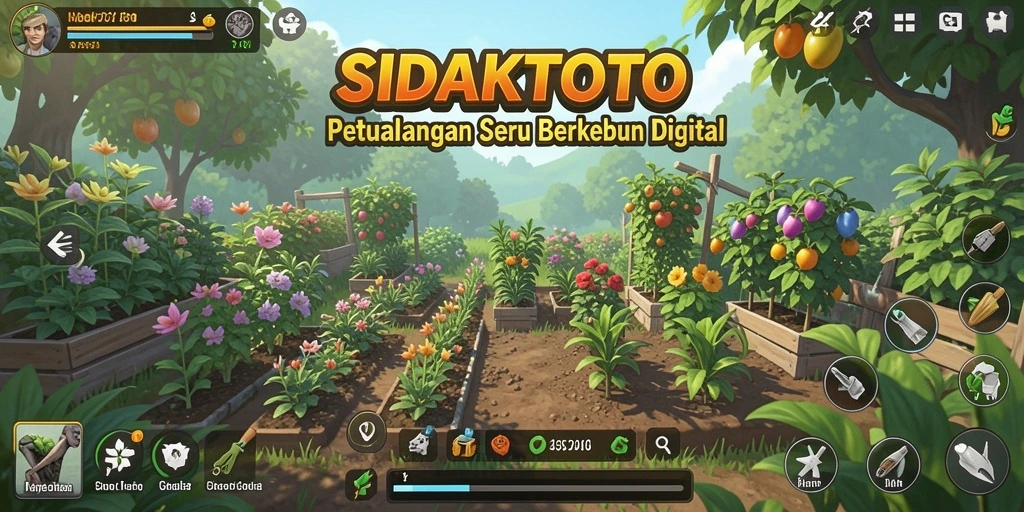 Gameplay SIDAKTOTO menampilkan kebun yang indah dan interaksi dengan tanaman.