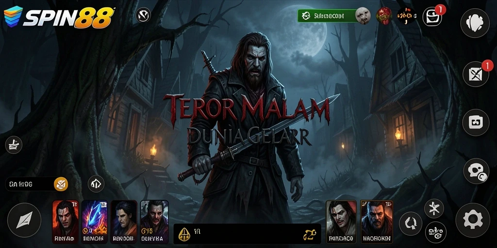 Tampilan gameplay menegangkan di dunia gelap SPIN88.