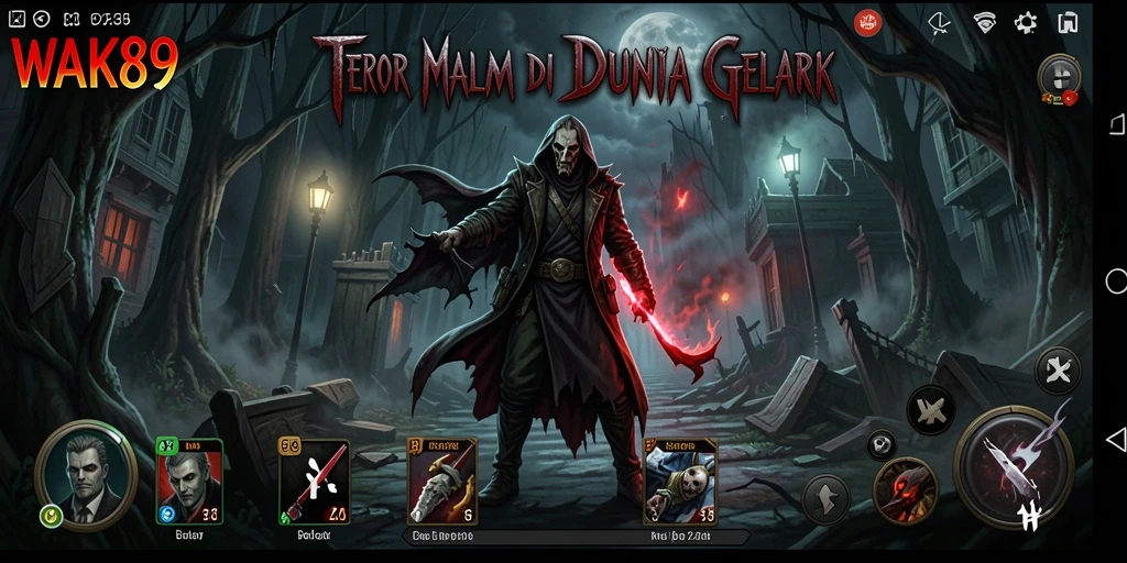 Screenshot gameplay WAK89 menampilkan suasana menyeramkan di malam hari.